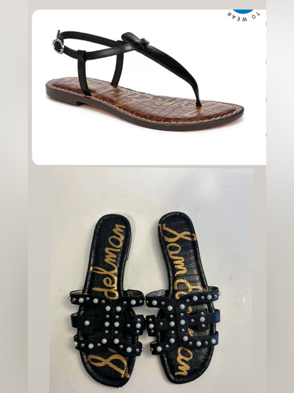 Sam Edelman Black Studded Slide & Black Patent Thong Sandal Set